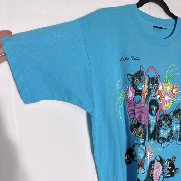 Vintage Screen Starts Best Blue Single Stitch Lake Tahoe T Shirt W Kittens XL - Picture 16 of 16